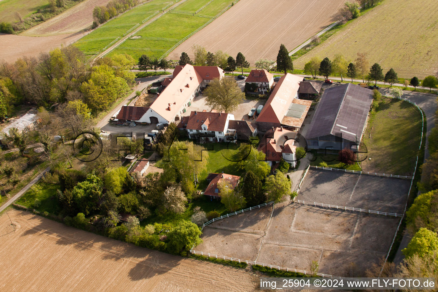 Rittnerhof in the district Durlach in Karlsruhe in the state Baden-Wuerttemberg, Germany seen from above