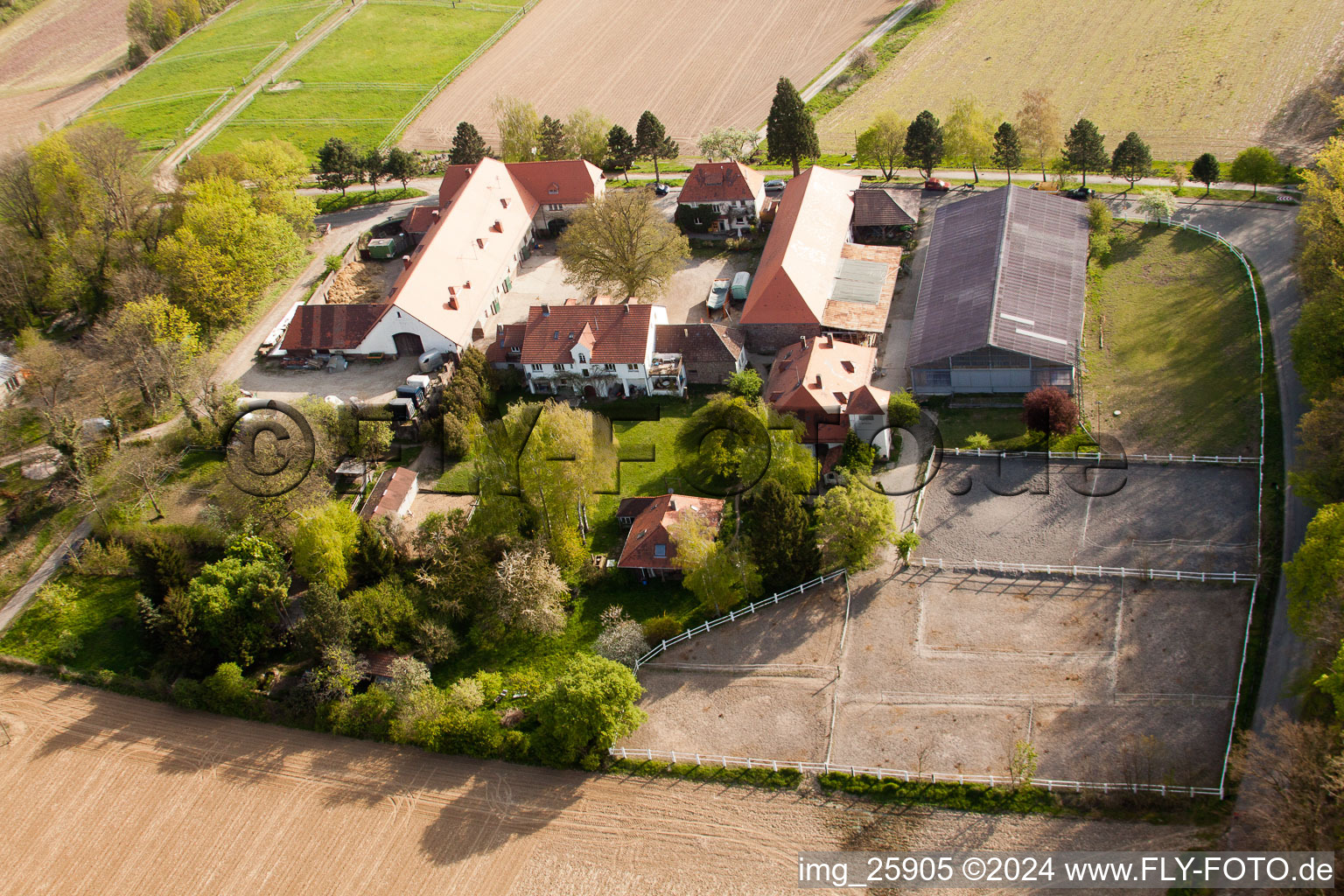 Rittnerhof in the district Durlach in Karlsruhe in the state Baden-Wuerttemberg, Germany from the plane