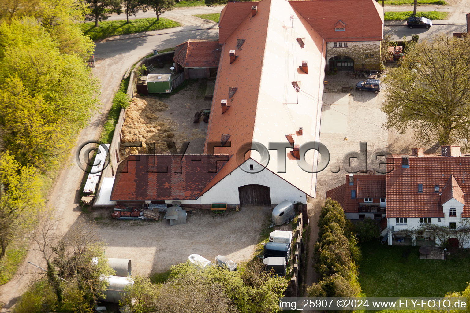 Rittnerhof in the district Durlach in Karlsruhe in the state Baden-Wuerttemberg, Germany viewn from the air