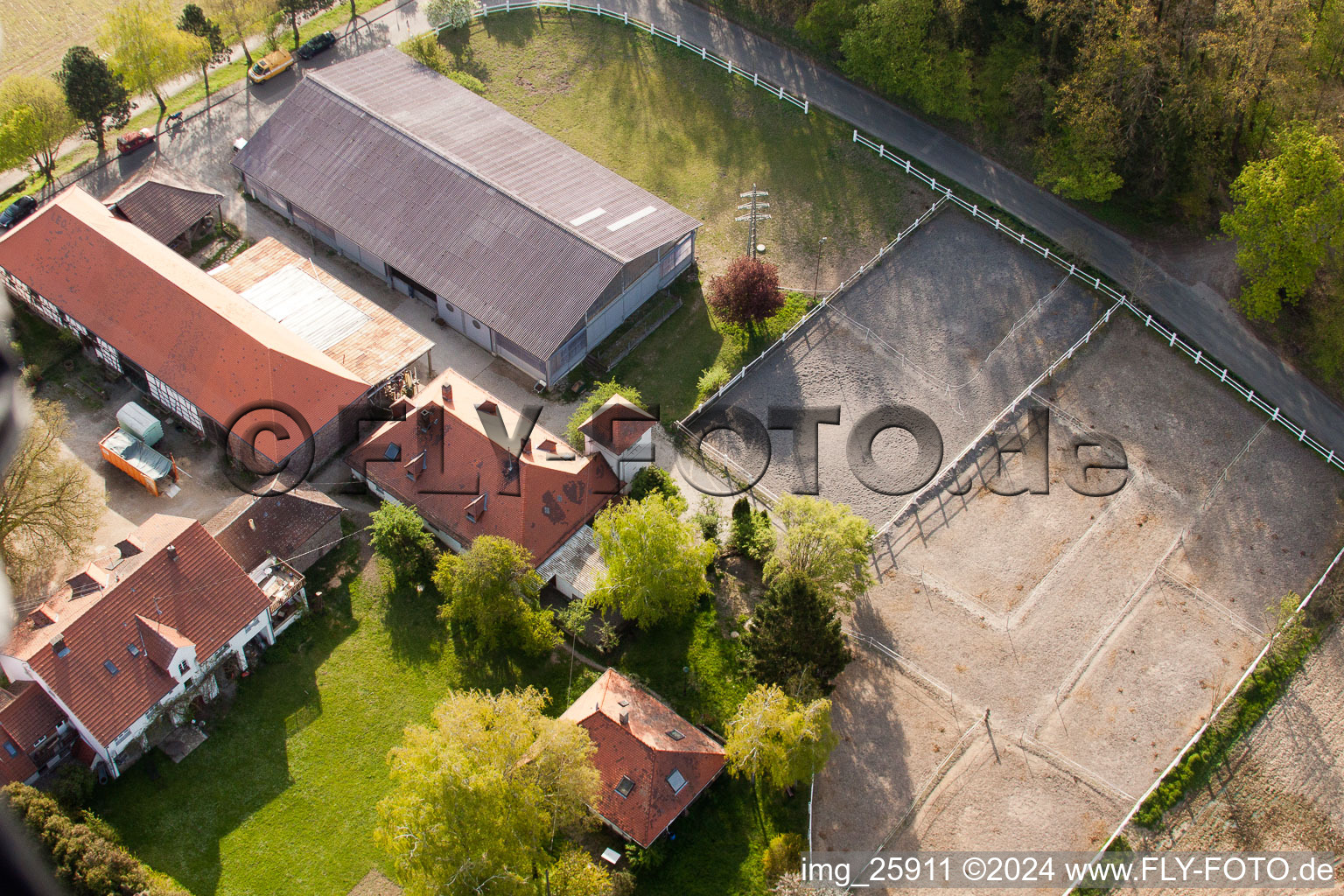 Rittnerhof in the district Durlach in Karlsruhe in the state Baden-Wuerttemberg, Germany from the drone perspective