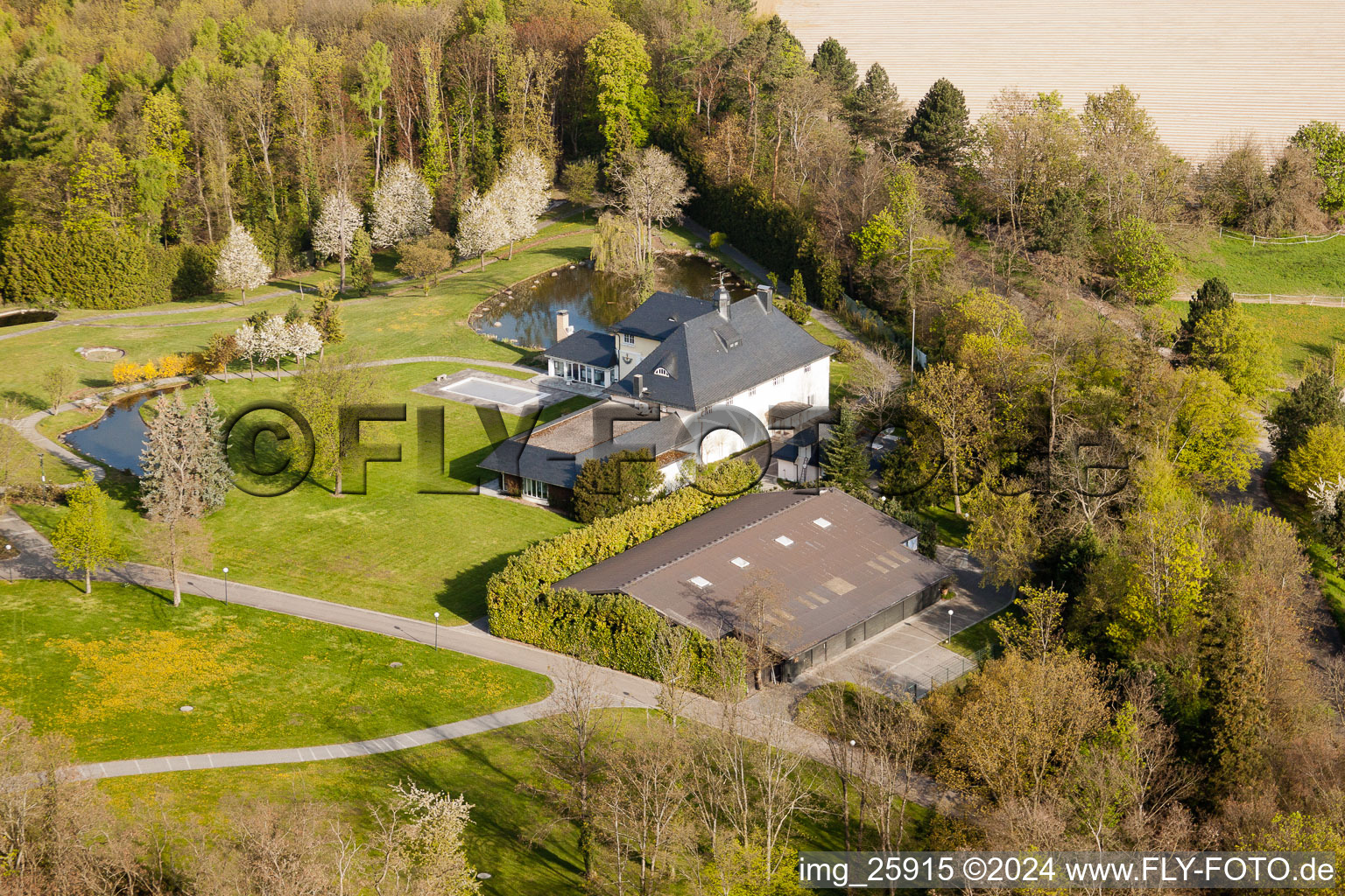 Aerial photograpy of Former Schmieder villa in the district Durlach in Karlsruhe in the state Baden-Wuerttemberg, Germany