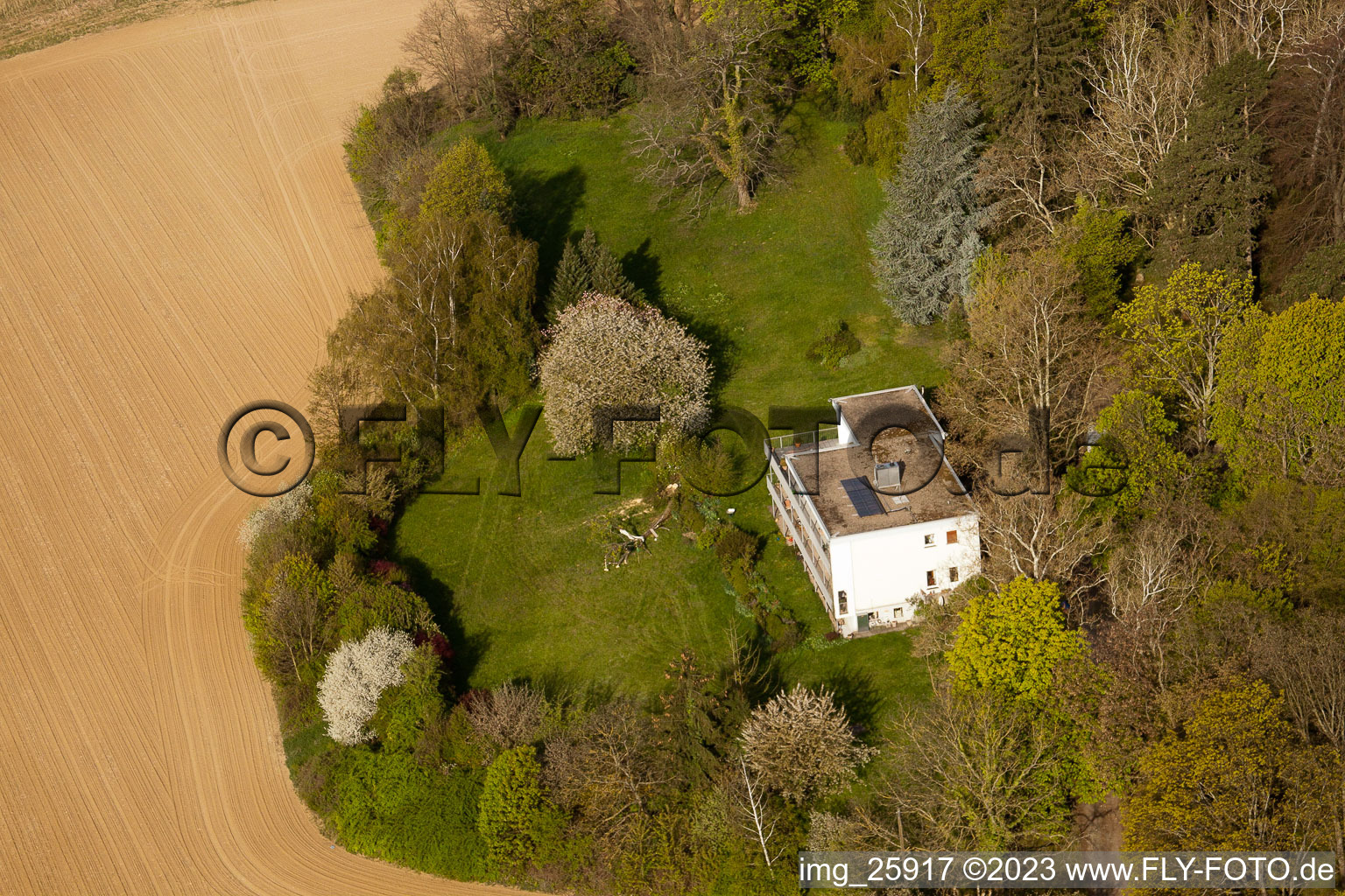 Aerial view of Rittnerthaus of the Bratzler family, Jean-Ritzert-Straße 2 in the district Durlach in Karlsruhe in the state Baden-Wuerttemberg, Germany
