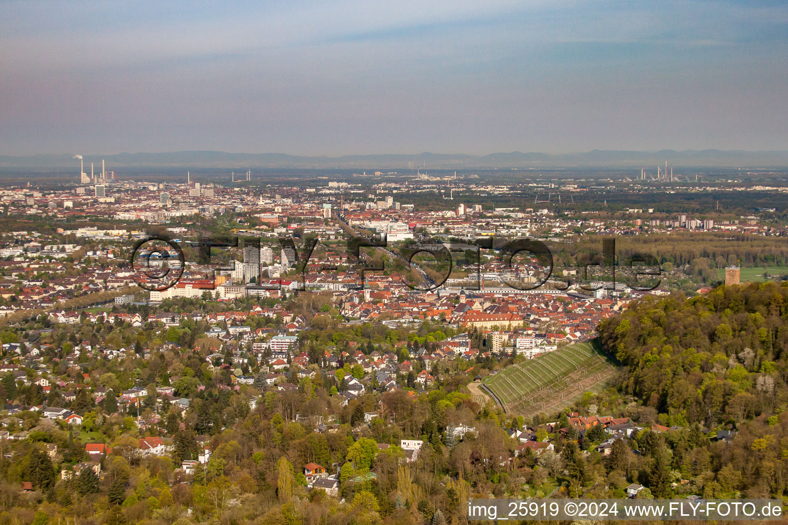 From the east in the district Durlach in Karlsruhe in the state Baden-Wuerttemberg, Germany