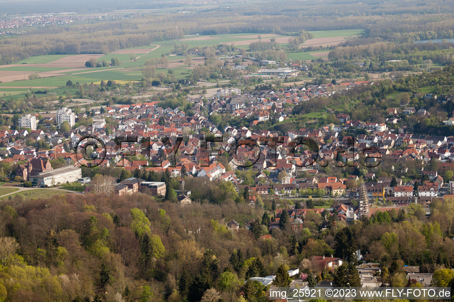 From the south in the district Grötzingen in Karlsruhe in the state Baden-Wuerttemberg, Germany