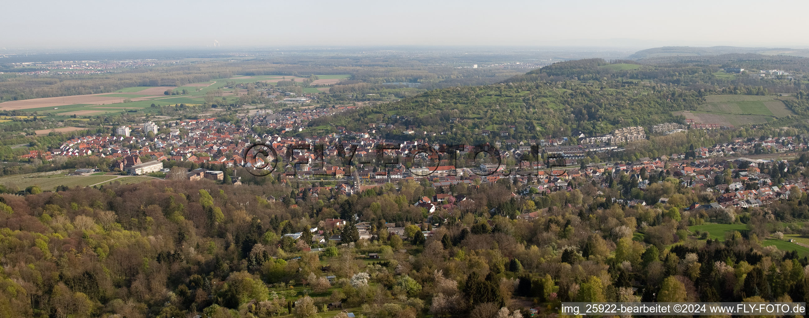 Aerial view of From the south in the district Grötzingen in Karlsruhe in the state Baden-Wuerttemberg, Germany