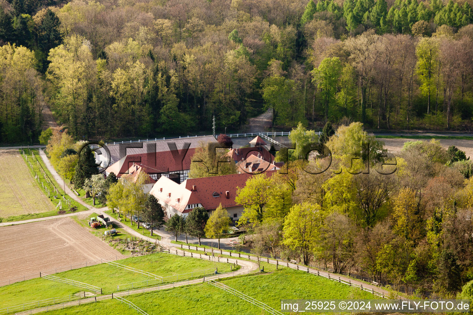 Aerial view of Rittnerhof in the district Durlach in Karlsruhe in the state Baden-Wuerttemberg, Germany