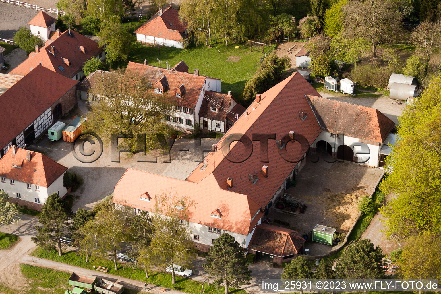 Rittnerthof in the district Durlach in Karlsruhe in the state Baden-Wuerttemberg, Germany from the plane