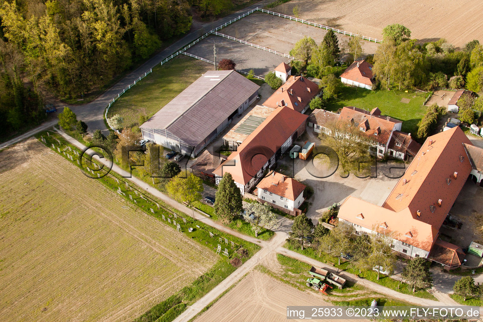 Rittnerthof in the district Durlach in Karlsruhe in the state Baden-Wuerttemberg, Germany viewn from the air