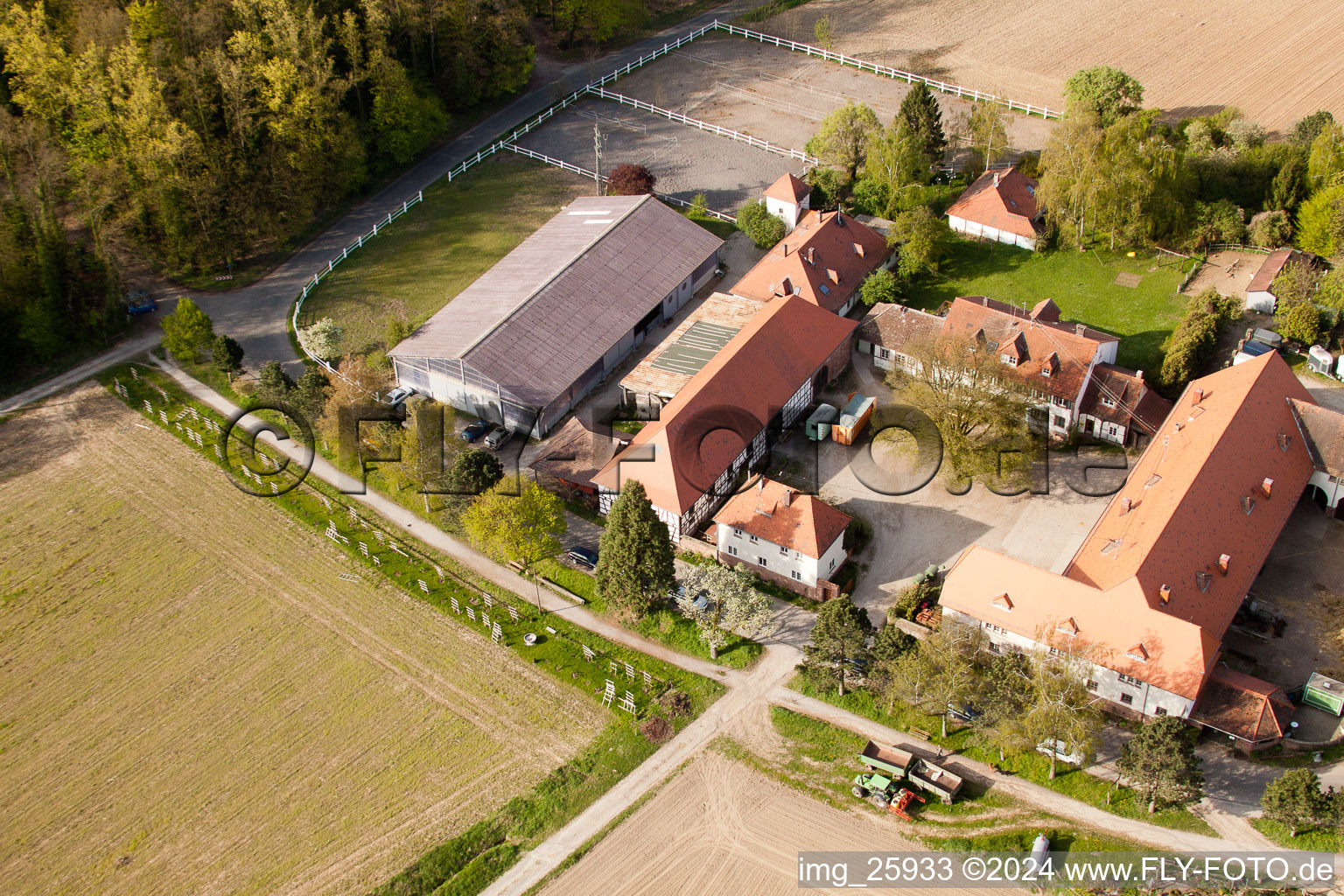 Rittnerhof in the district Durlach in Karlsruhe in the state Baden-Wuerttemberg, Germany viewn from the air