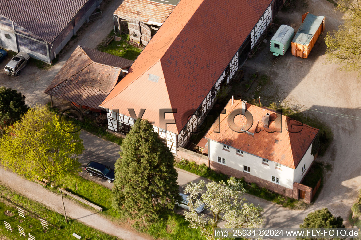 Drone recording of Rittnerhof in the district Durlach in Karlsruhe in the state Baden-Wuerttemberg, Germany