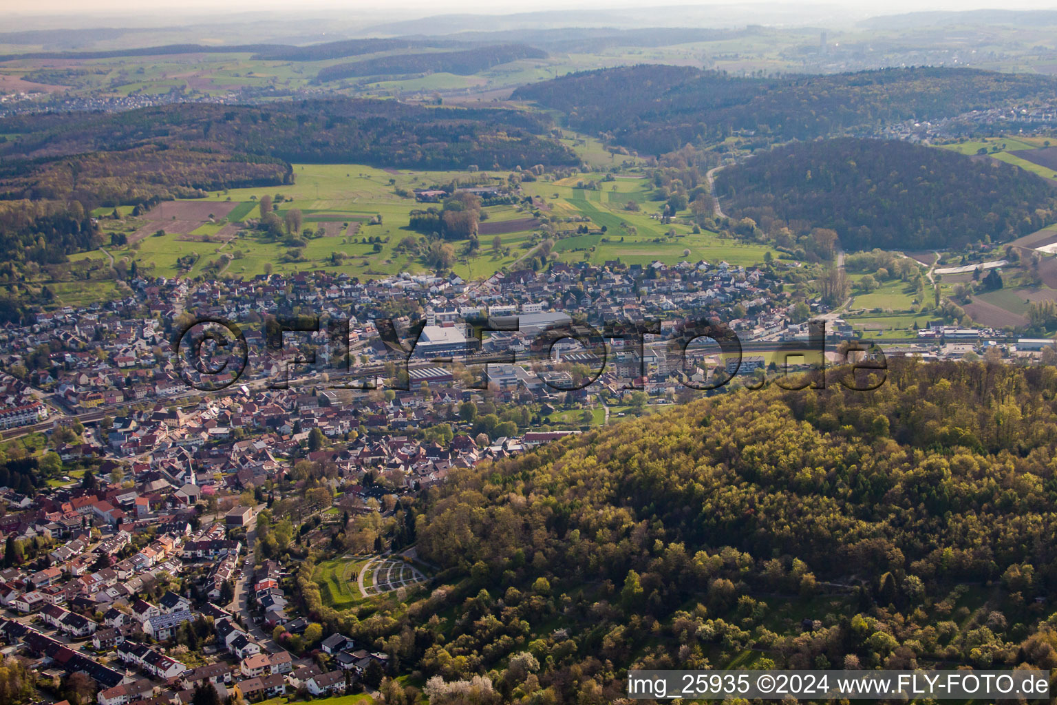 From the south in the district Berghausen in Pfinztal in the state Baden-Wuerttemberg, Germany