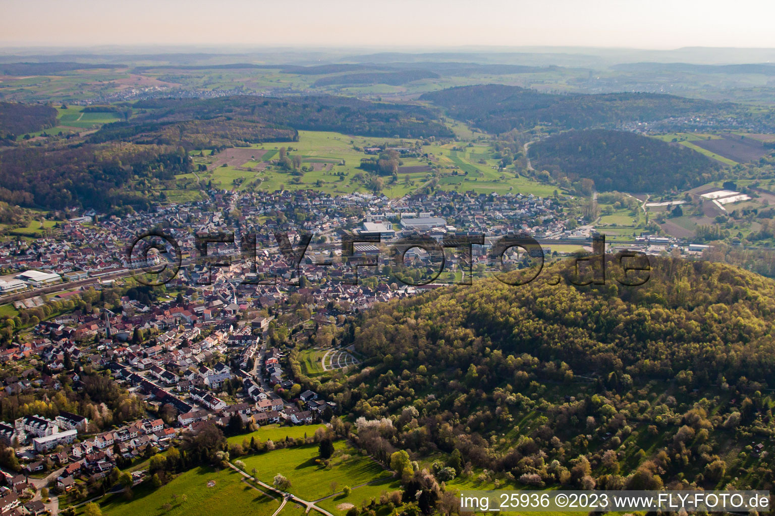 Aerial view of From the south in the district Berghausen in Pfinztal in the state Baden-Wuerttemberg, Germany