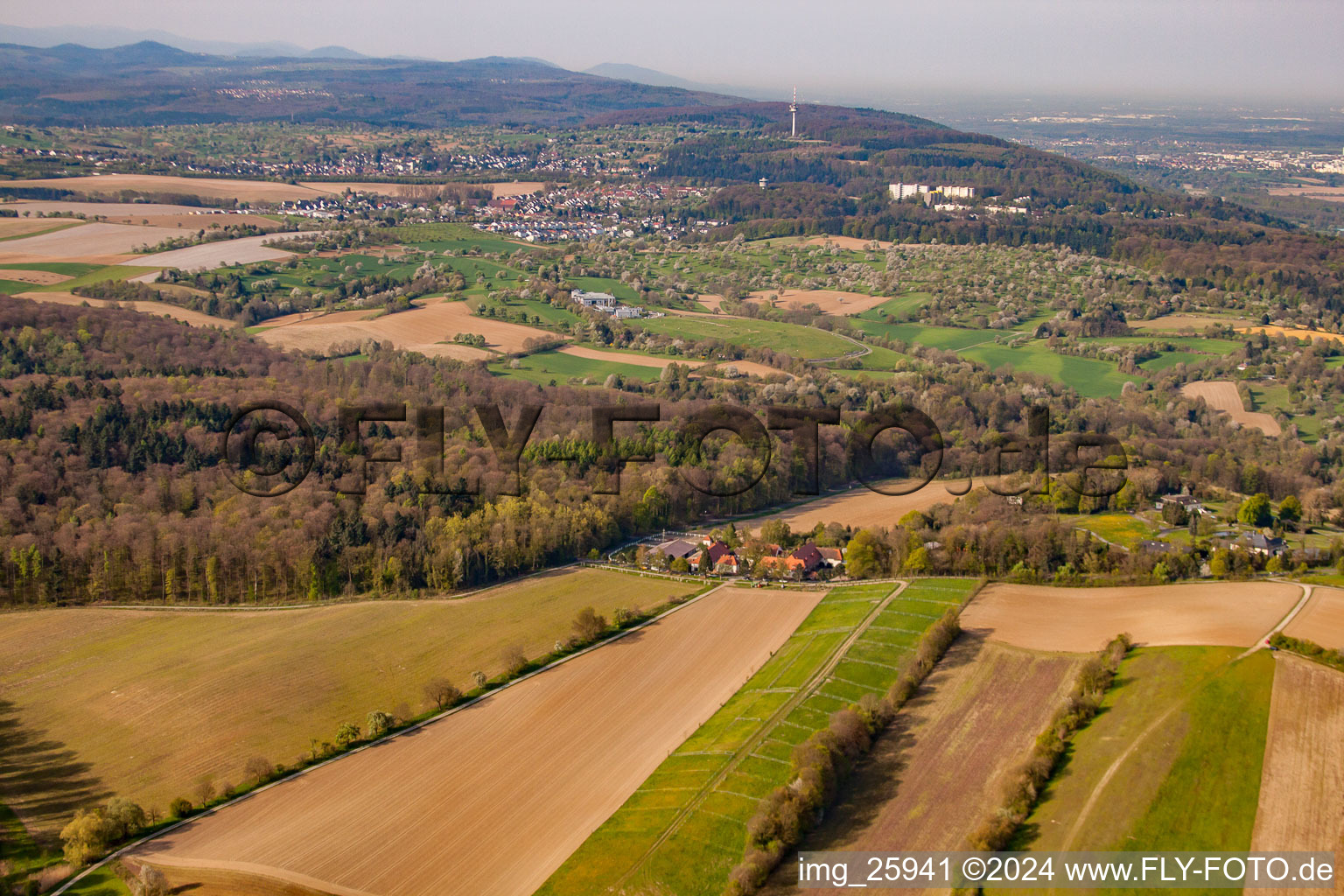 Drone image of Rittnerhof in the district Durlach in Karlsruhe in the state Baden-Wuerttemberg, Germany