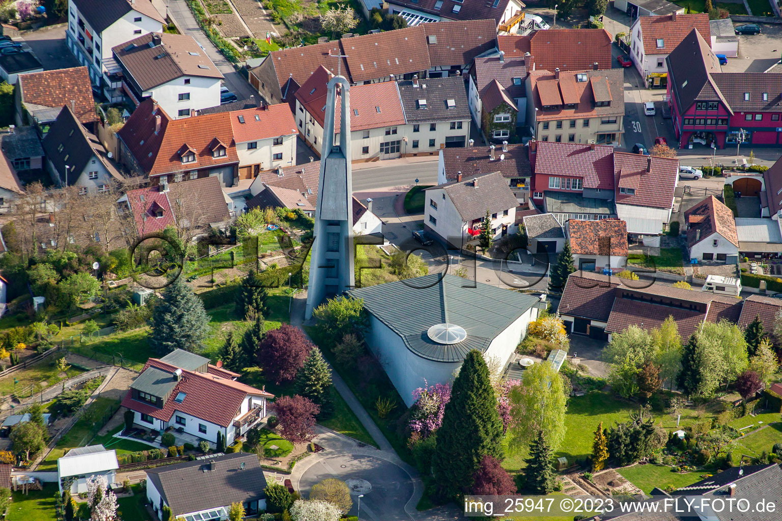 Catholic church from the south in the district Berghausen in Pfinztal in the state Baden-Wuerttemberg, Germany