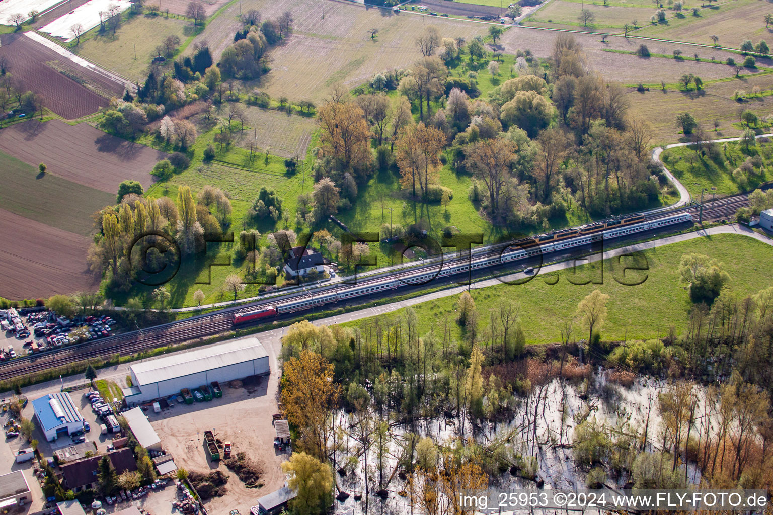 Biotope and railway line at Reetzstr in the district Berghausen in Pfinztal in the state Baden-Wuerttemberg, Germany