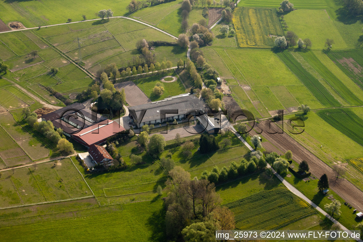 Aerial view of AG Animal Welfare Horses&Co in the district Wöschbach in Pfinztal in the state Baden-Wuerttemberg, Germany