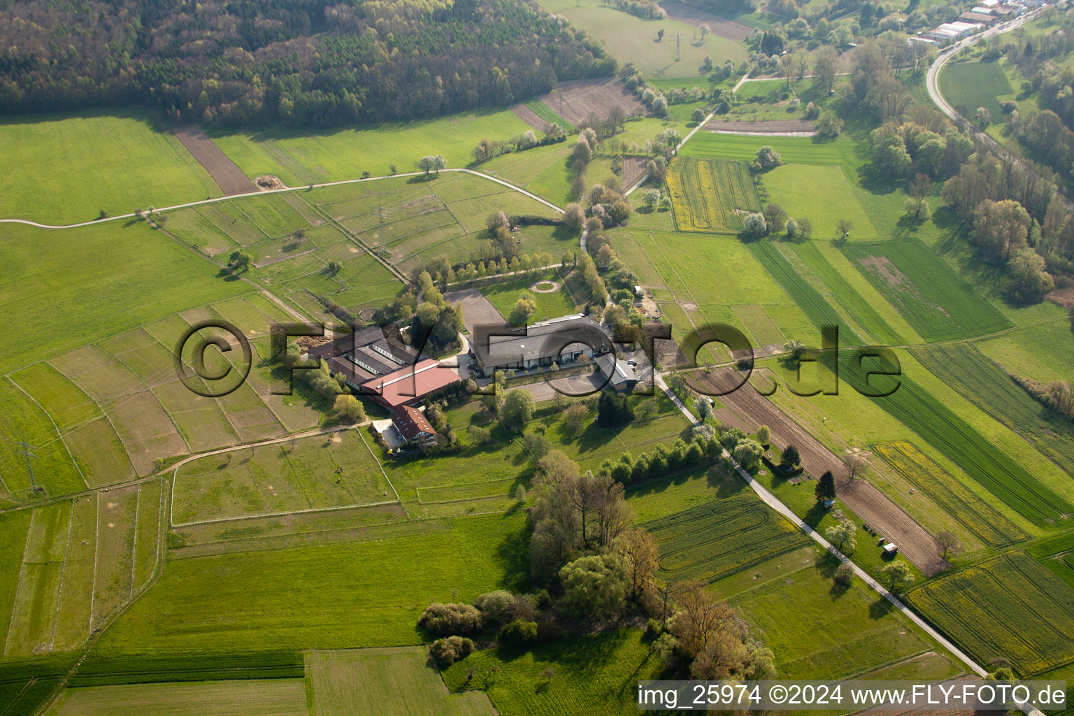 Aerial photograpy of AG Animal Welfare Horses&Co in the district Wöschbach in Pfinztal in the state Baden-Wuerttemberg, Germany