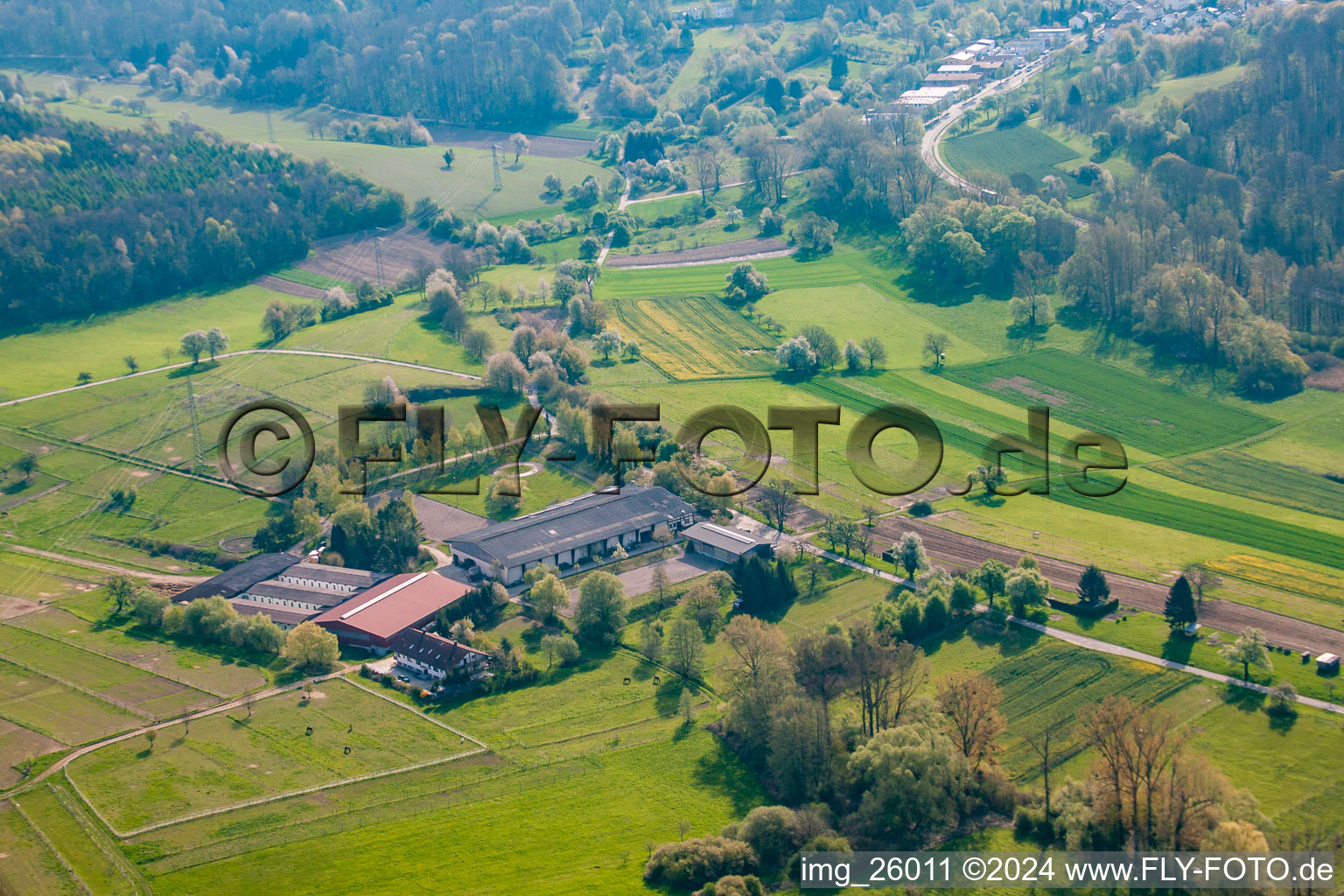 Oblique view of AG Animal Protection Horses & Co in the district Wöschbach in Pfinztal in the state Baden-Wuerttemberg, Germany