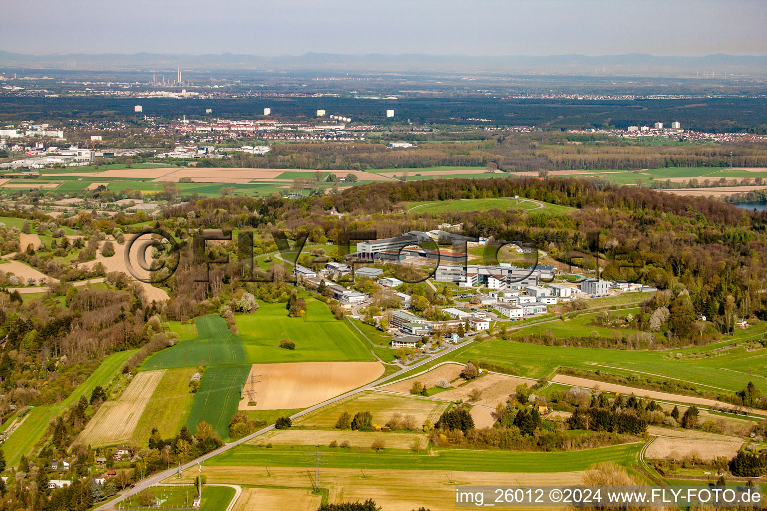 Fraunhofer Institute for Chemical Technology (ICT) from the east in the district Berghausen in Pfinztal in the state Baden-Wuerttemberg, Germany