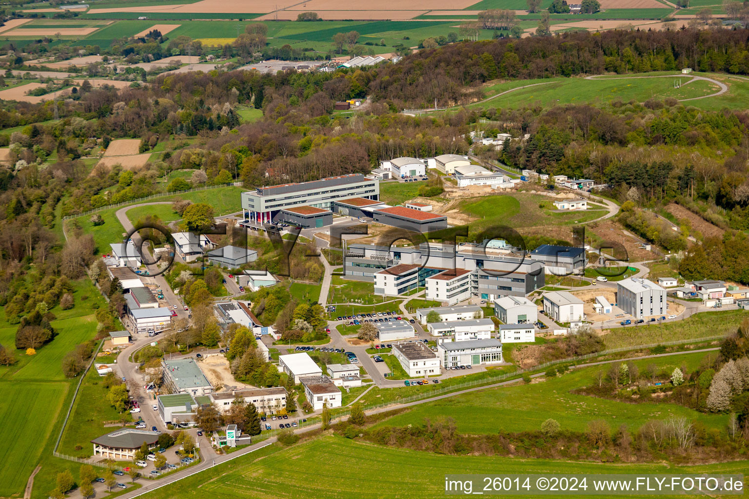 Aerial view of Fraunhofer Institute for Chemical Technology (ICT) in the district Berghausen in Pfinztal in the state Baden-Wuerttemberg, Germany