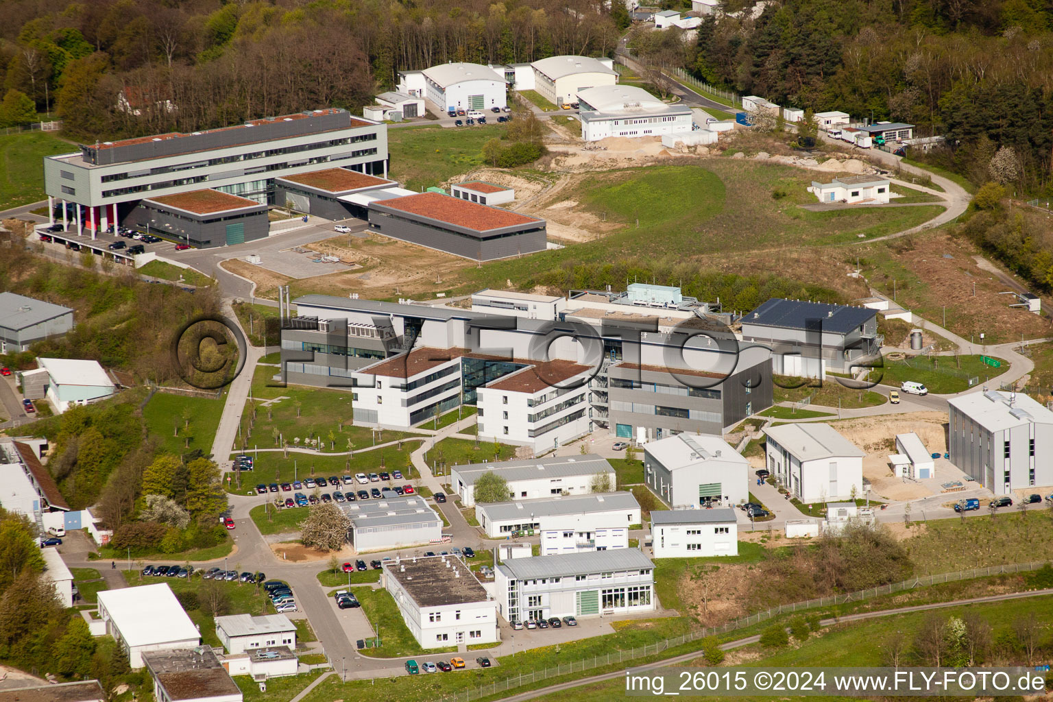 Aerial photograpy of Fraunhofer Institute for Chemical Technology (ICT) in the district Berghausen in Pfinztal in the state Baden-Wuerttemberg, Germany