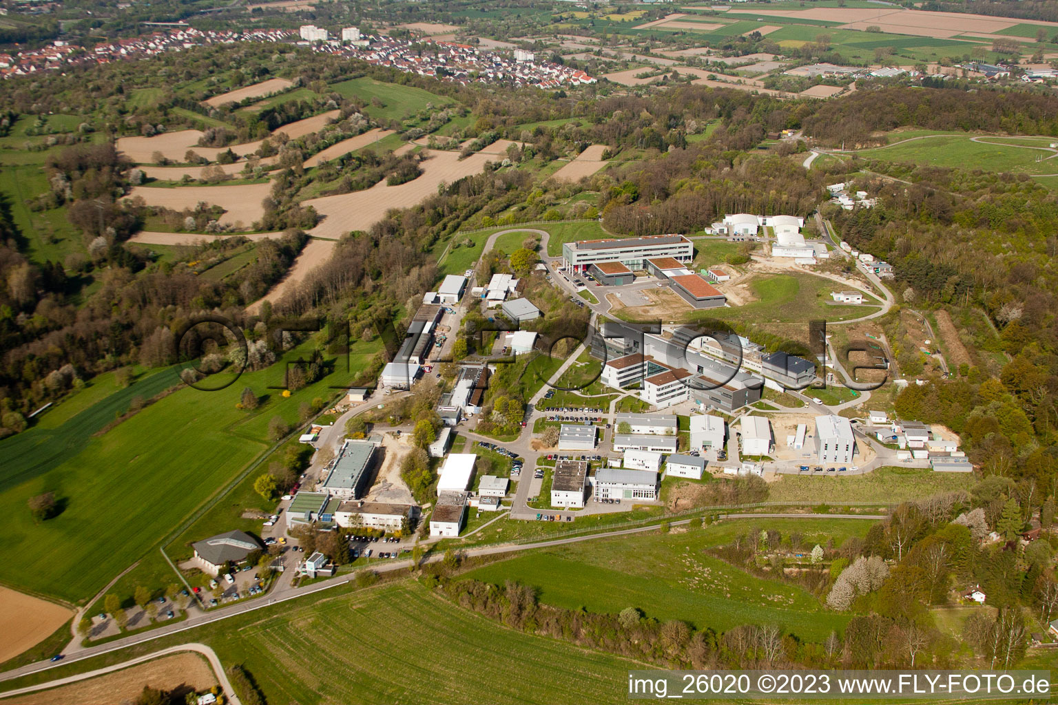 Fraunhofer Institute for Chemical Technology (ICT) in the district Berghausen in Pfinztal in the state Baden-Wuerttemberg, Germany from the plane