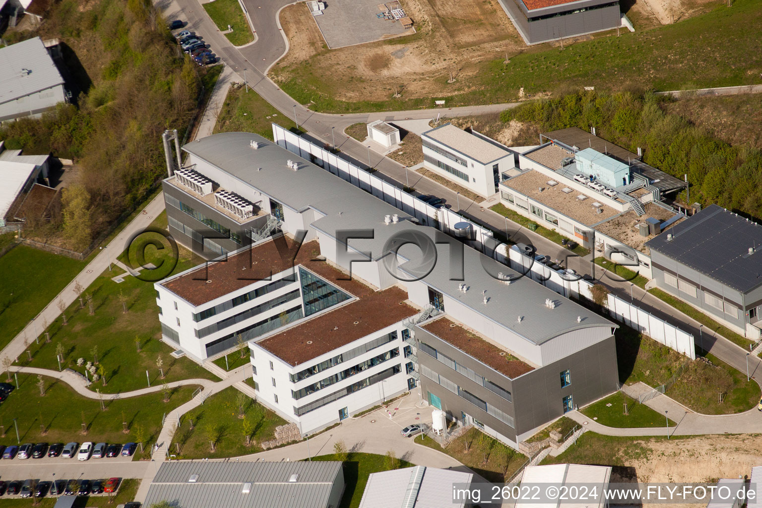 Aerial photograpy of Pfinztal, Fraunhofer Institute for Chemical Technology (ICT) in the district Grötzingen in Karlsruhe in the state Baden-Wuerttemberg, Germany