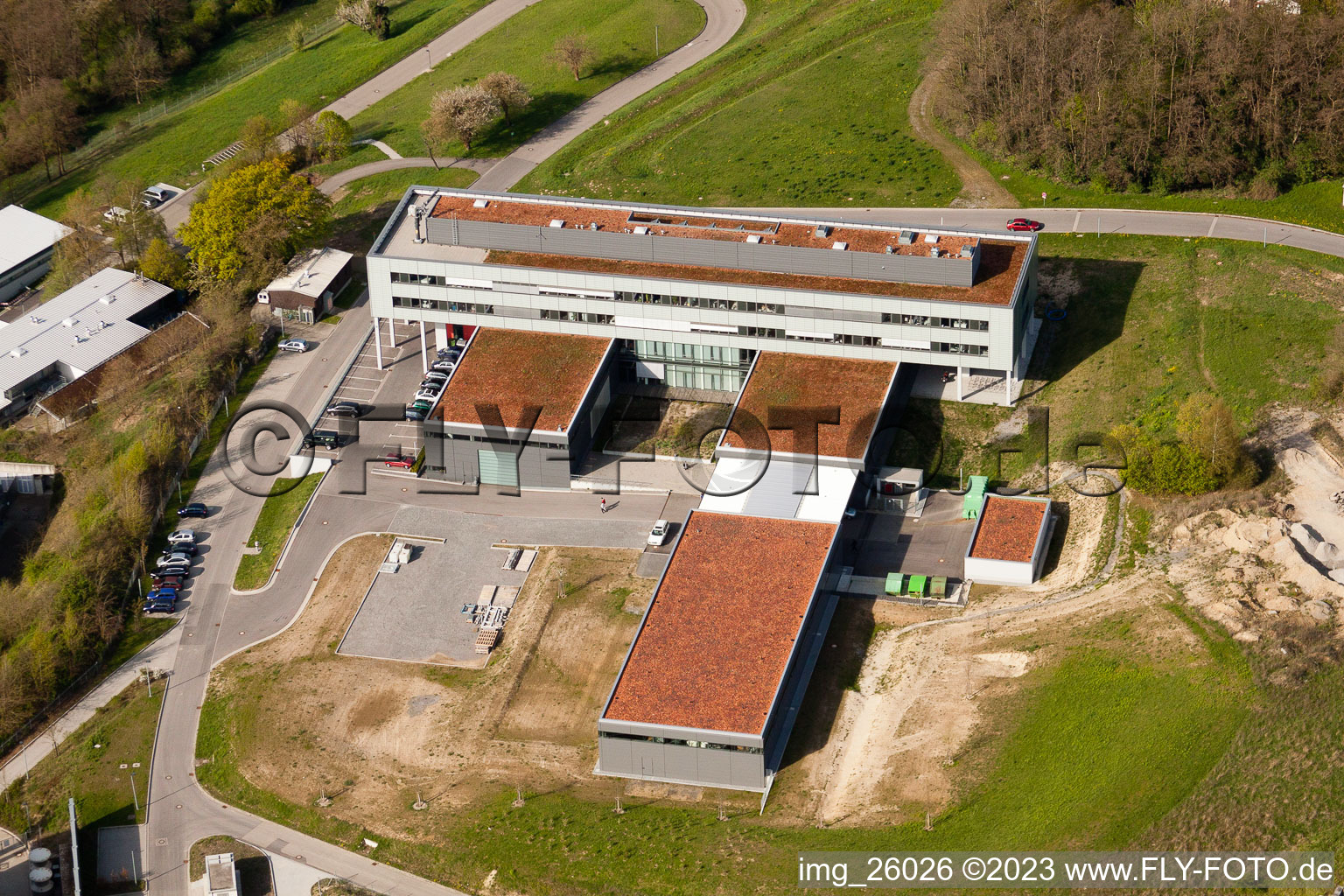 Pfinztal, Fraunhofer Institute for Chemical Technology (ICT) in the district Grötzingen in Karlsruhe in the state Baden-Wuerttemberg, Germany seen from above
