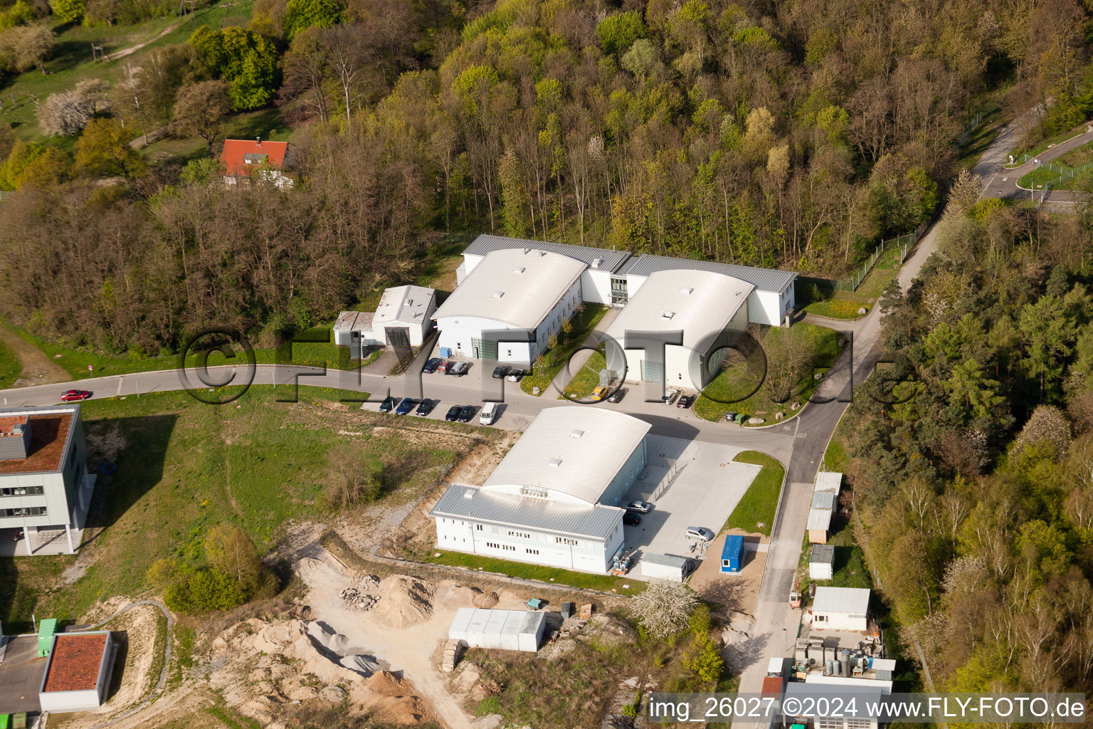 Pfinztal, Fraunhofer Institute for Chemical Technology (ICT) in the district Grötzingen in Karlsruhe in the state Baden-Wuerttemberg, Germany from the plane