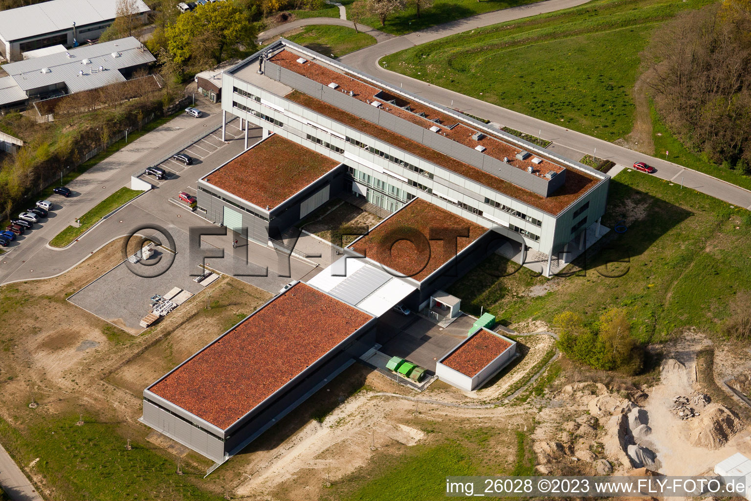 Bird's eye view of Pfinztal, Fraunhofer Institute for Chemical Technology (ICT) in the district Grötzingen in Karlsruhe in the state Baden-Wuerttemberg, Germany