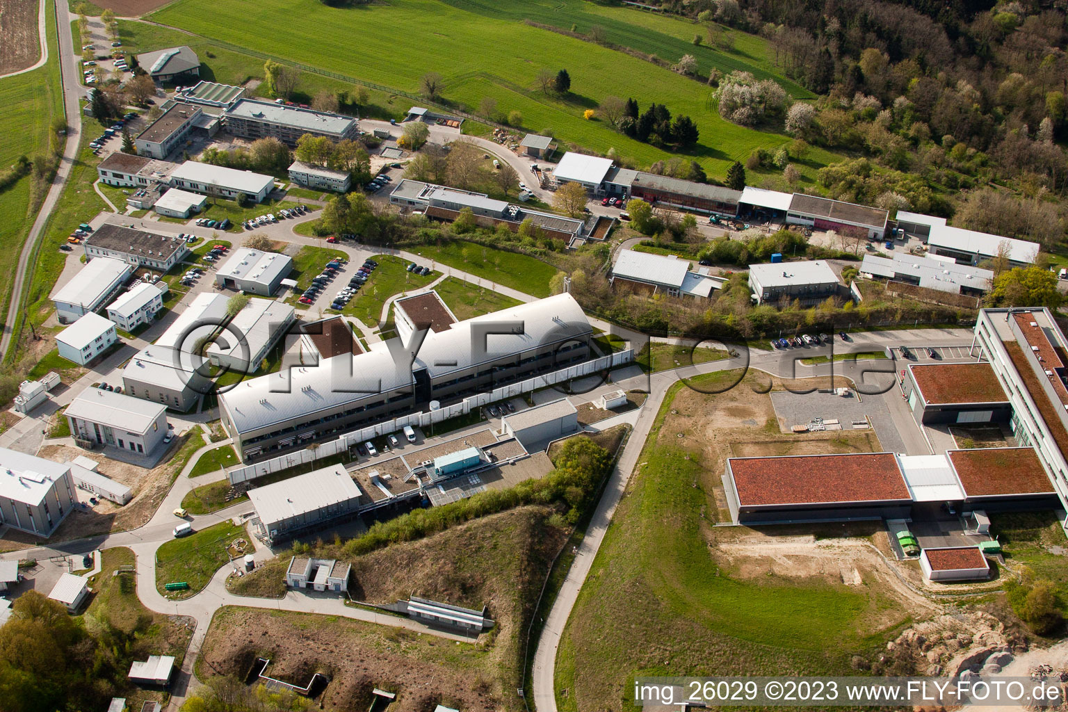 Pfinztal, Fraunhofer Institute for Chemical Technology (ICT) in the district Grötzingen in Karlsruhe in the state Baden-Wuerttemberg, Germany viewn from the air