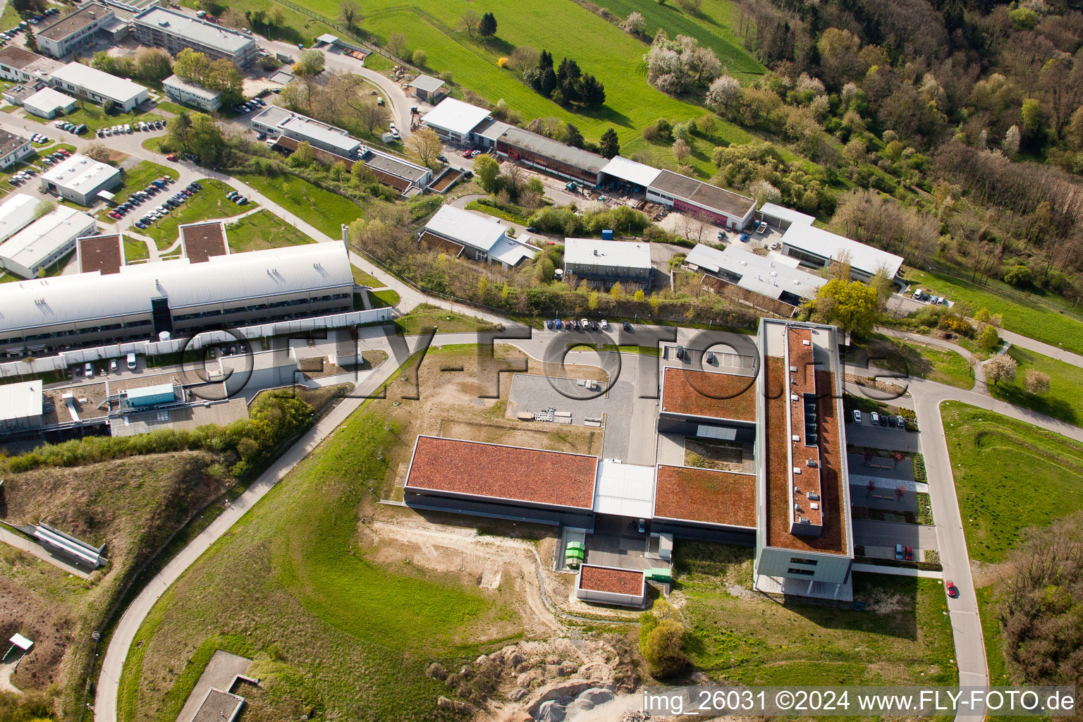 Drone image of Pfinztal, Fraunhofer Institute for Chemical Technology (ICT) in the district Grötzingen in Karlsruhe in the state Baden-Wuerttemberg, Germany