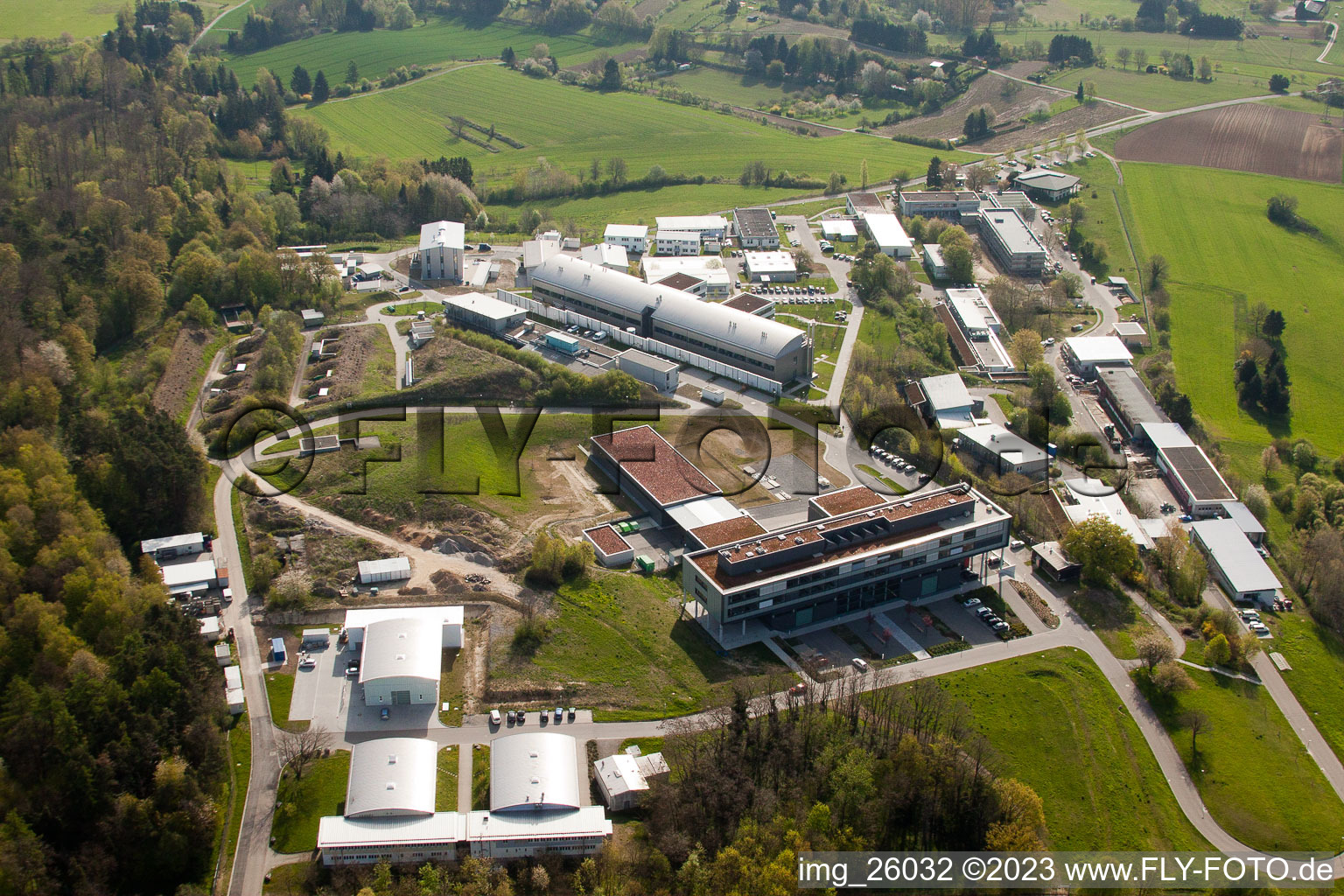 Pfinztal, Fraunhofer Institute for Chemical Technology (ICT) from the west in the district Grötzingen in Karlsruhe in the state Baden-Wuerttemberg, Germany
