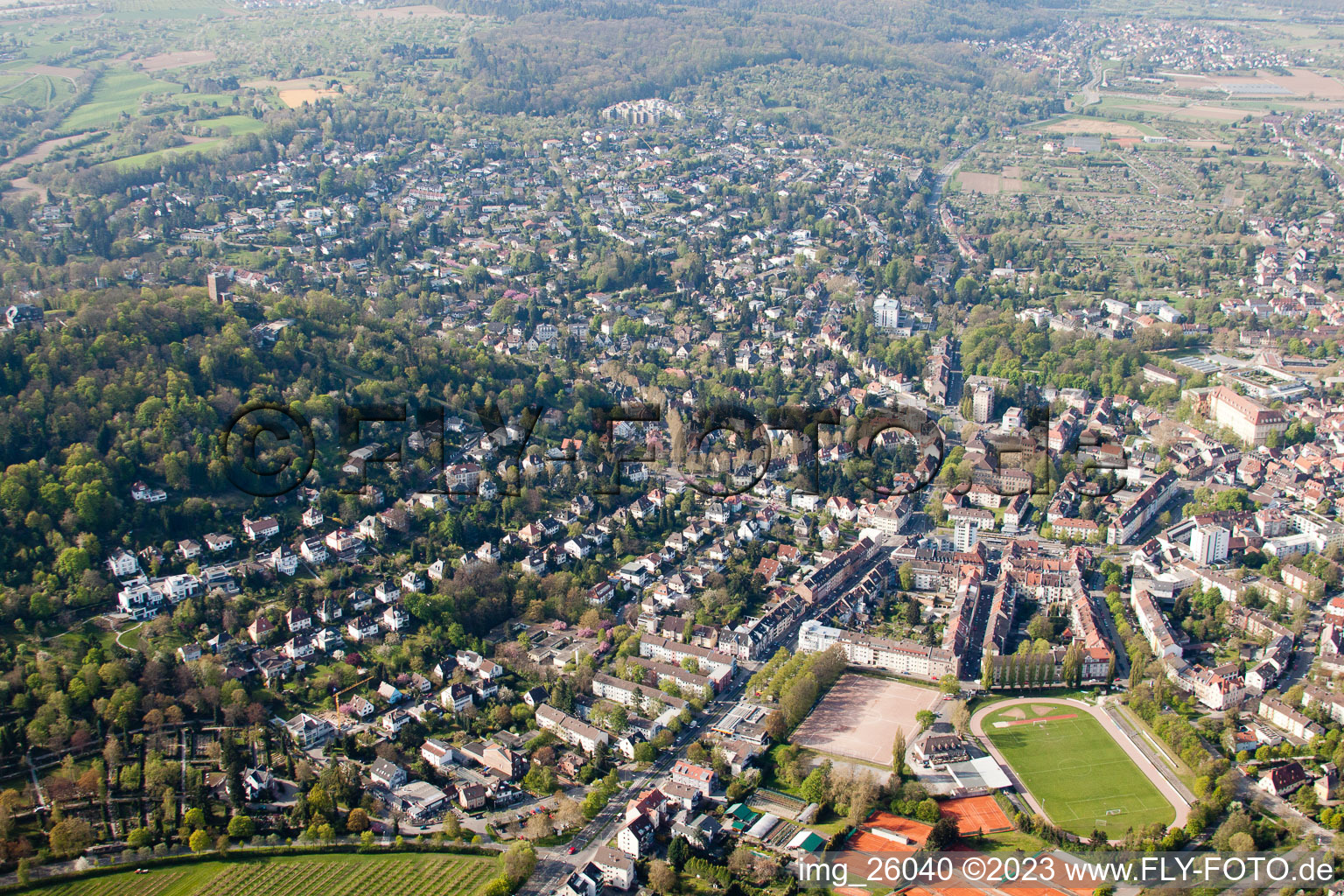 Aerial photograpy of Tower Mountain in the district Durlach in Karlsruhe in the state Baden-Wuerttemberg, Germany