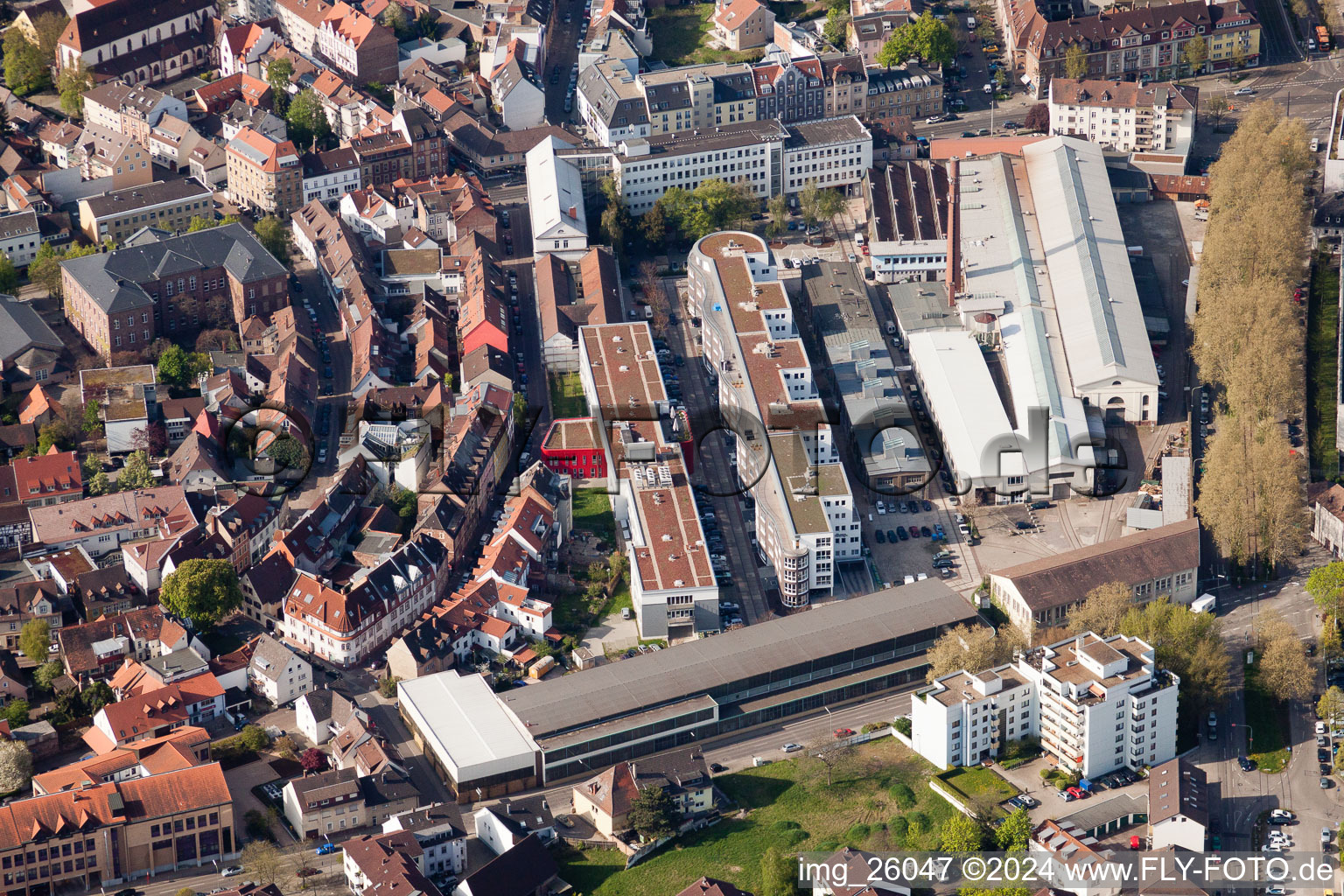 Aerial view of To the old foundry in the district Durlach in Karlsruhe in the state Baden-Wuerttemberg, Germany