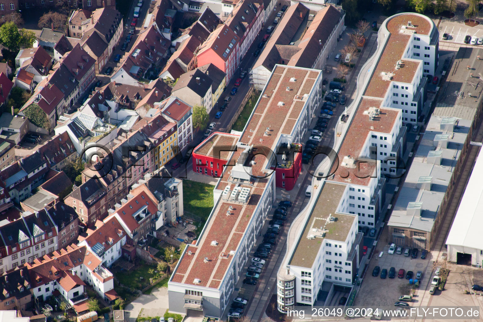 Aerial view of Development area of industrial conversion project zur Giesserei in the district Durlach in Karlsruhe in the state Baden-Wurttemberg