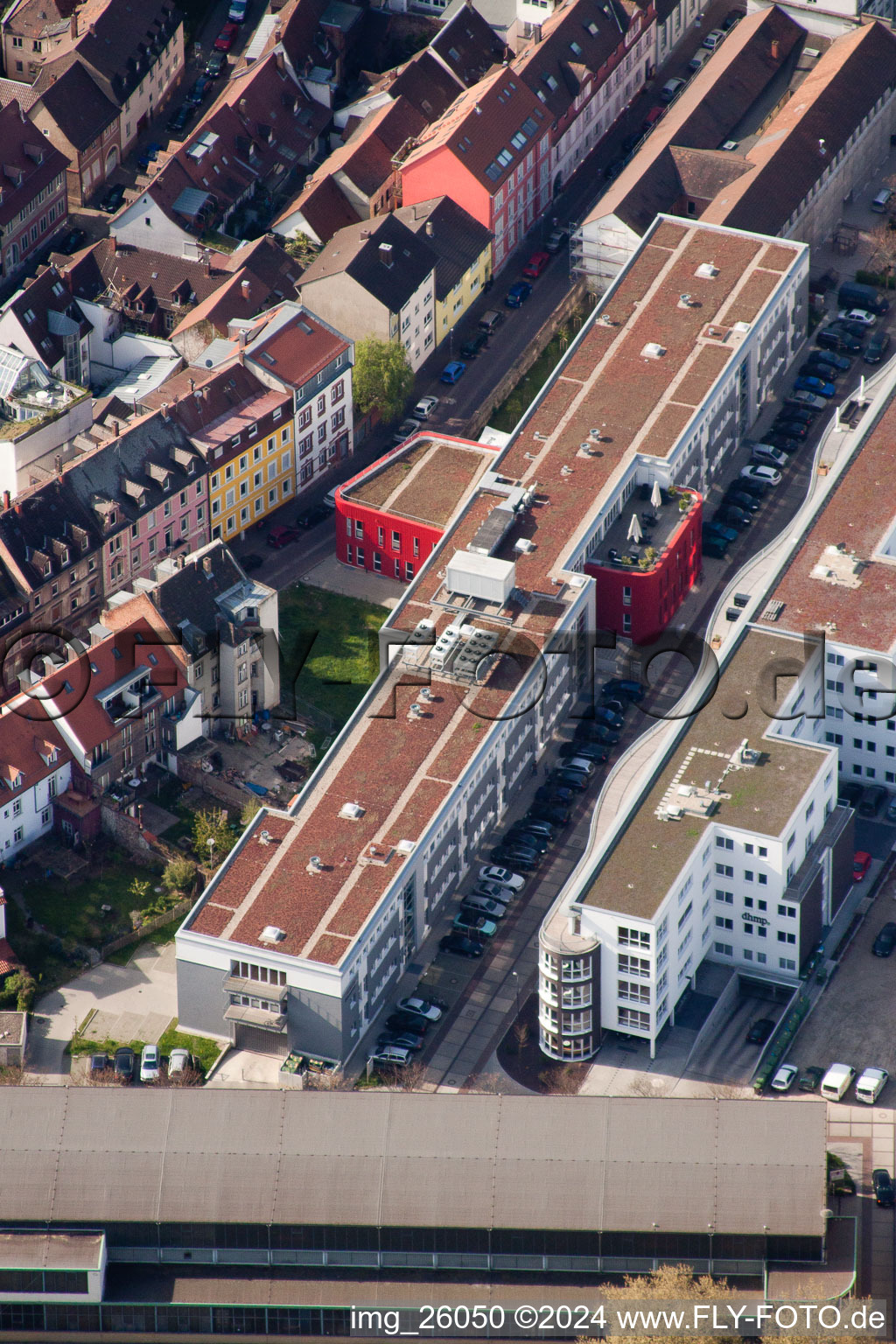 Aerial view of To the foundry in the district Durlach in Karlsruhe in the state Baden-Wuerttemberg, Germany