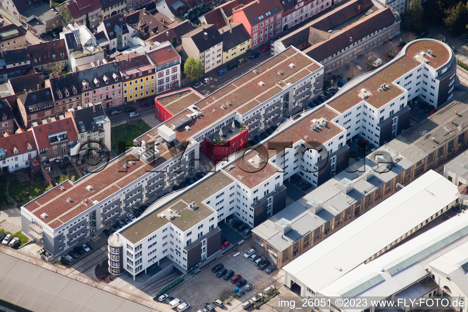 Aerial photograpy of To the foundry in the district Durlach in Karlsruhe in the state Baden-Wuerttemberg, Germany