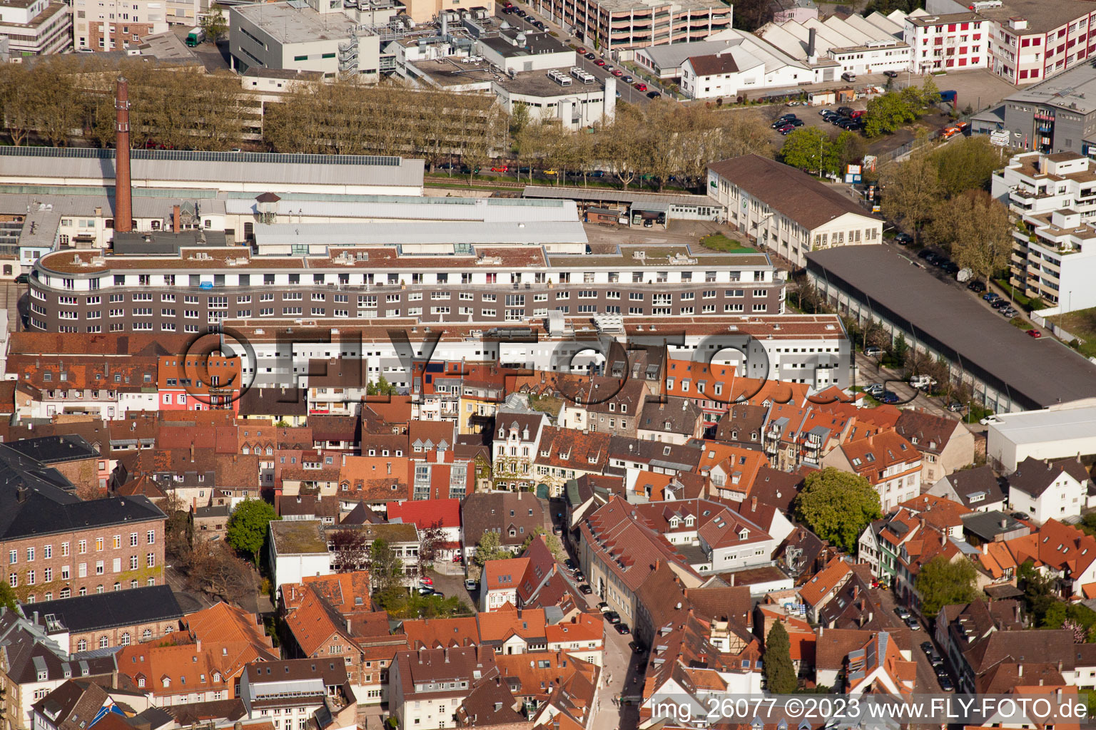 Aerial photograpy of To the old foundry in the district Durlach in Karlsruhe in the state Baden-Wuerttemberg, Germany