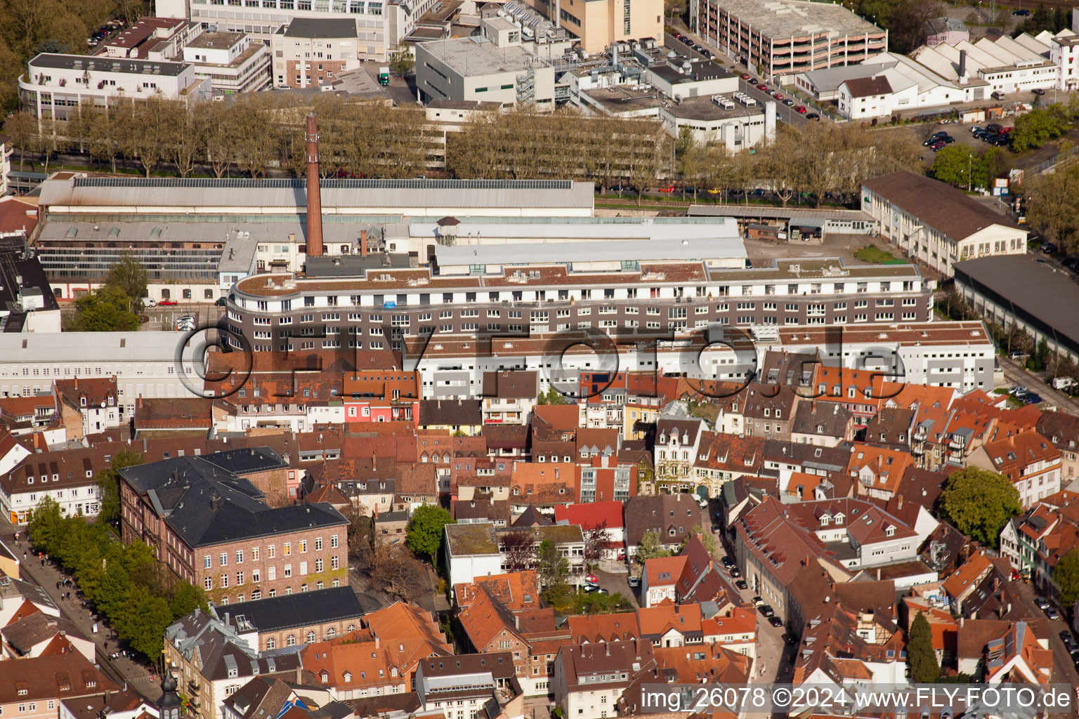 Oblique view of To the old foundry in the district Durlach in Karlsruhe in the state Baden-Wuerttemberg, Germany