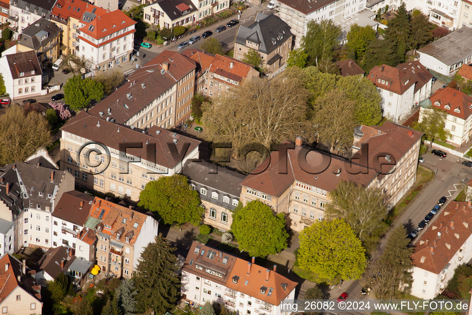 Aerial photograpy of Markgrafen-Gymnasium in the district Durlach in Karlsruhe in the state Baden-Wuerttemberg, Germany