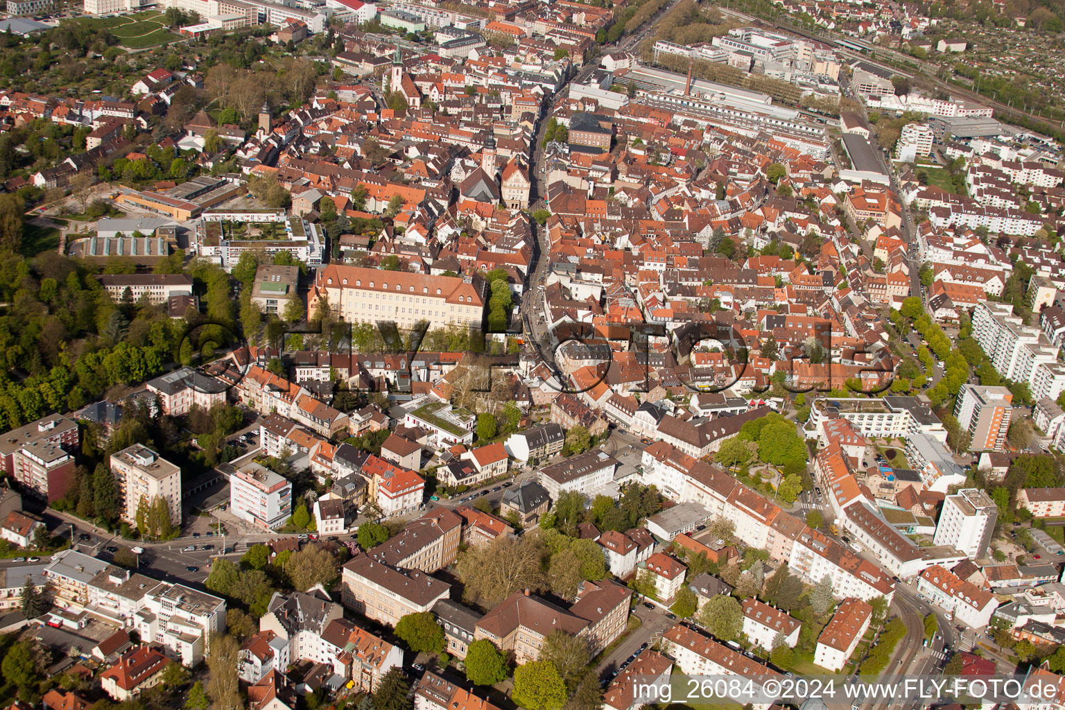 Old town from the east in the district Durlach in Karlsruhe in the state Baden-Wuerttemberg, Germany