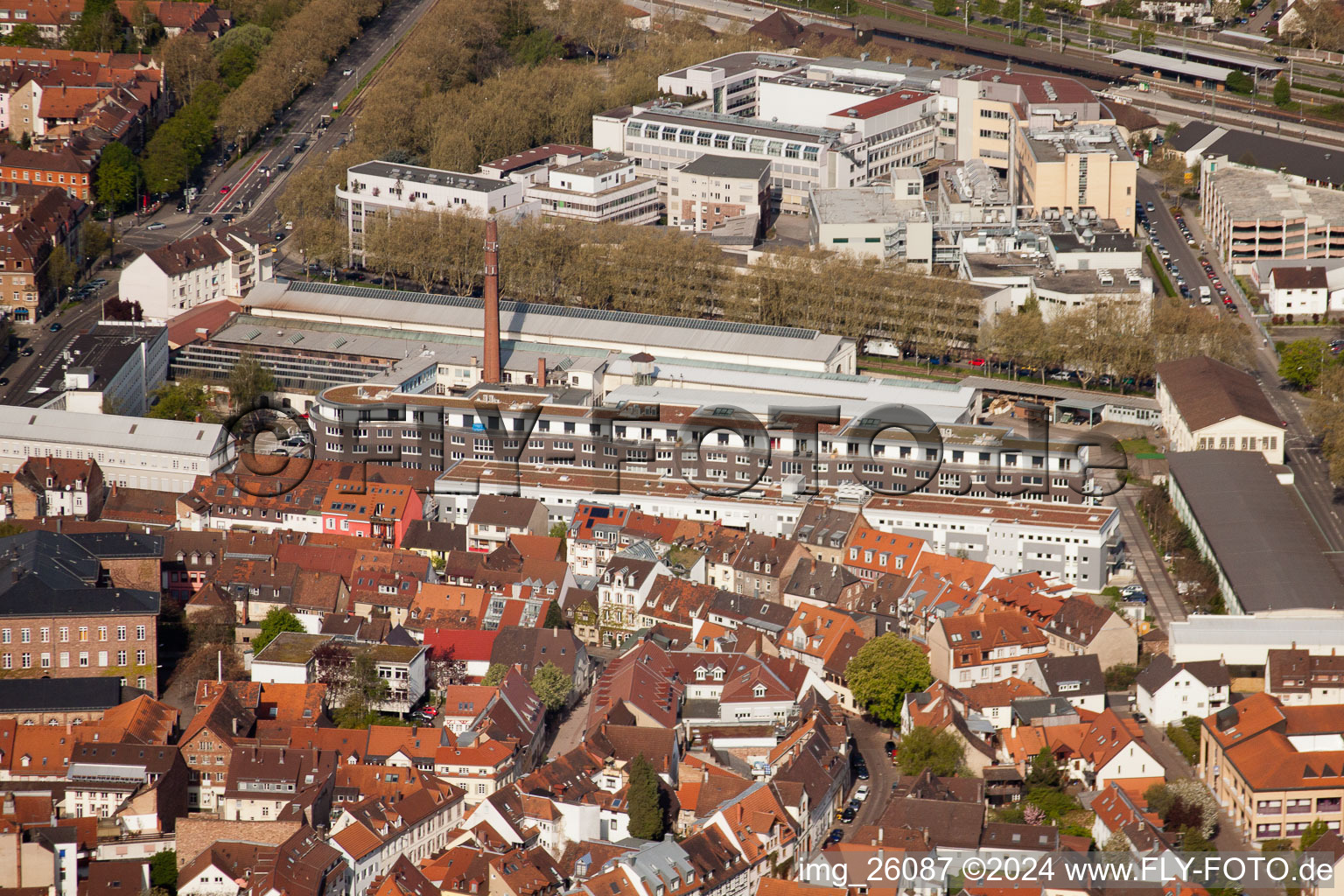 To the foundry in the district Durlach in Karlsruhe in the state Baden-Wuerttemberg, Germany seen from above