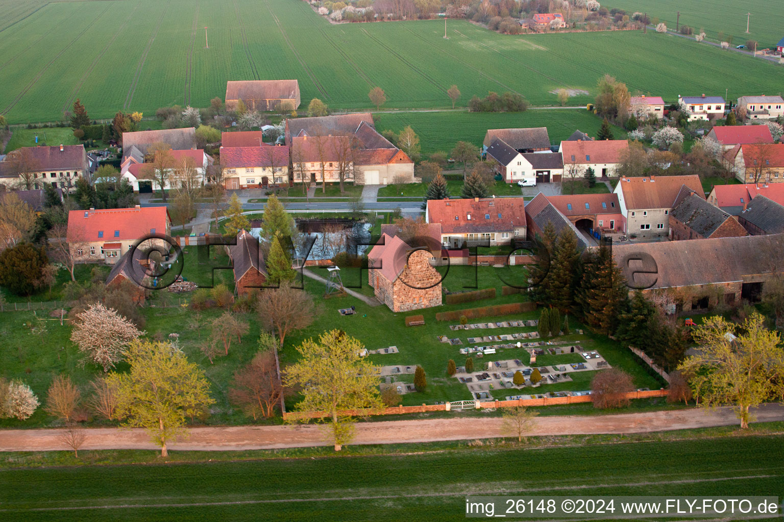 Church building in the village of in Niederer Flaeming in the state Brandenburg, Germany out of the air