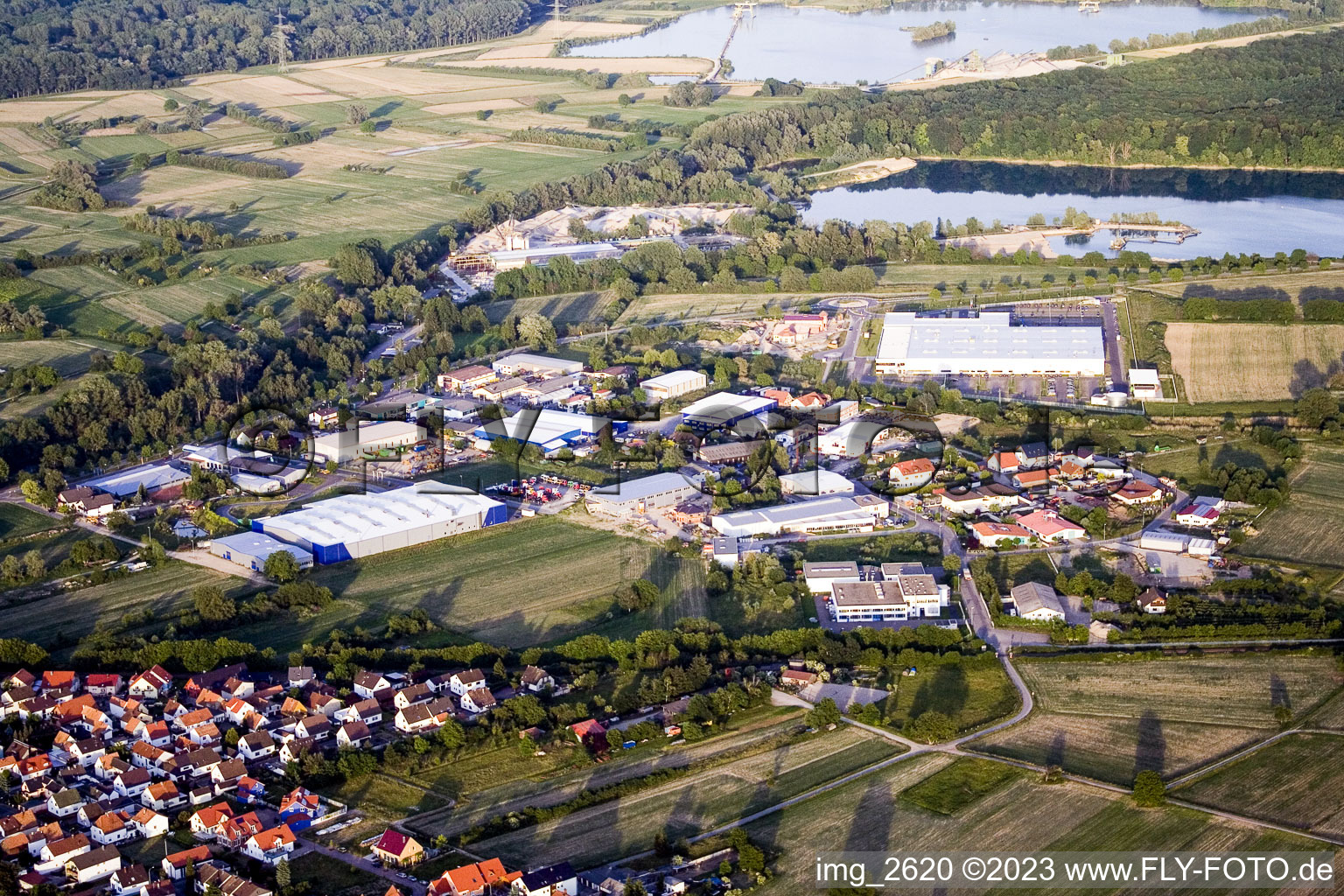 Industrial area from the west in Hagenbach in the state Rhineland-Palatinate, Germany