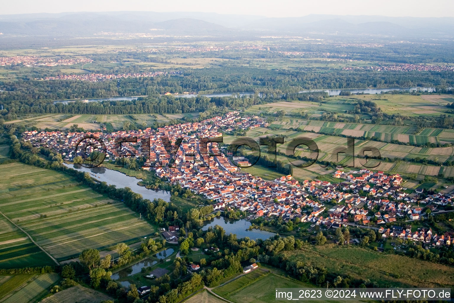 Oblique view of District Neuburg in Neuburg am Rhein in the state Rhineland-Palatinate, Germany