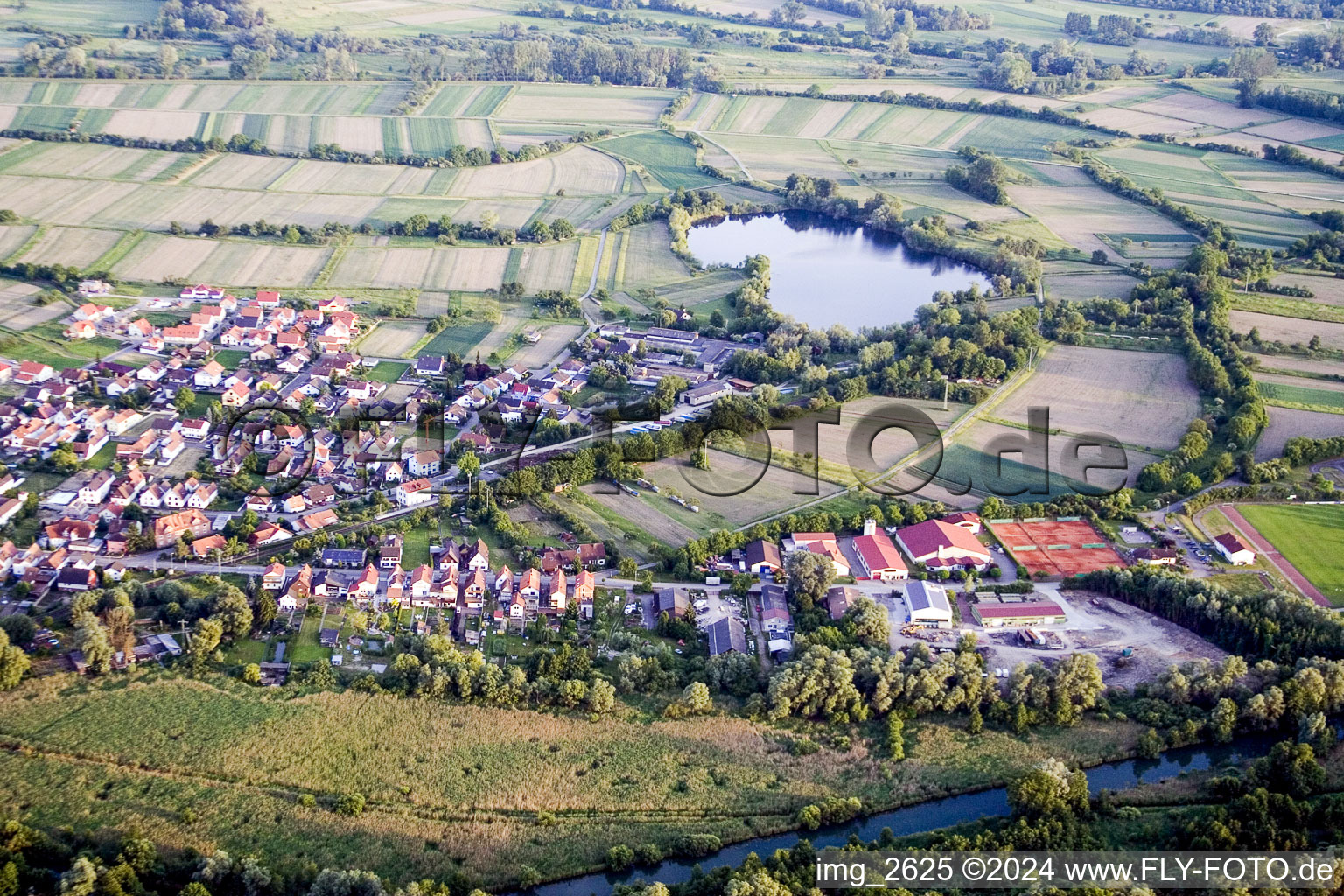 District Neuburg in Neuburg am Rhein in the state Rhineland-Palatinate, Germany from above