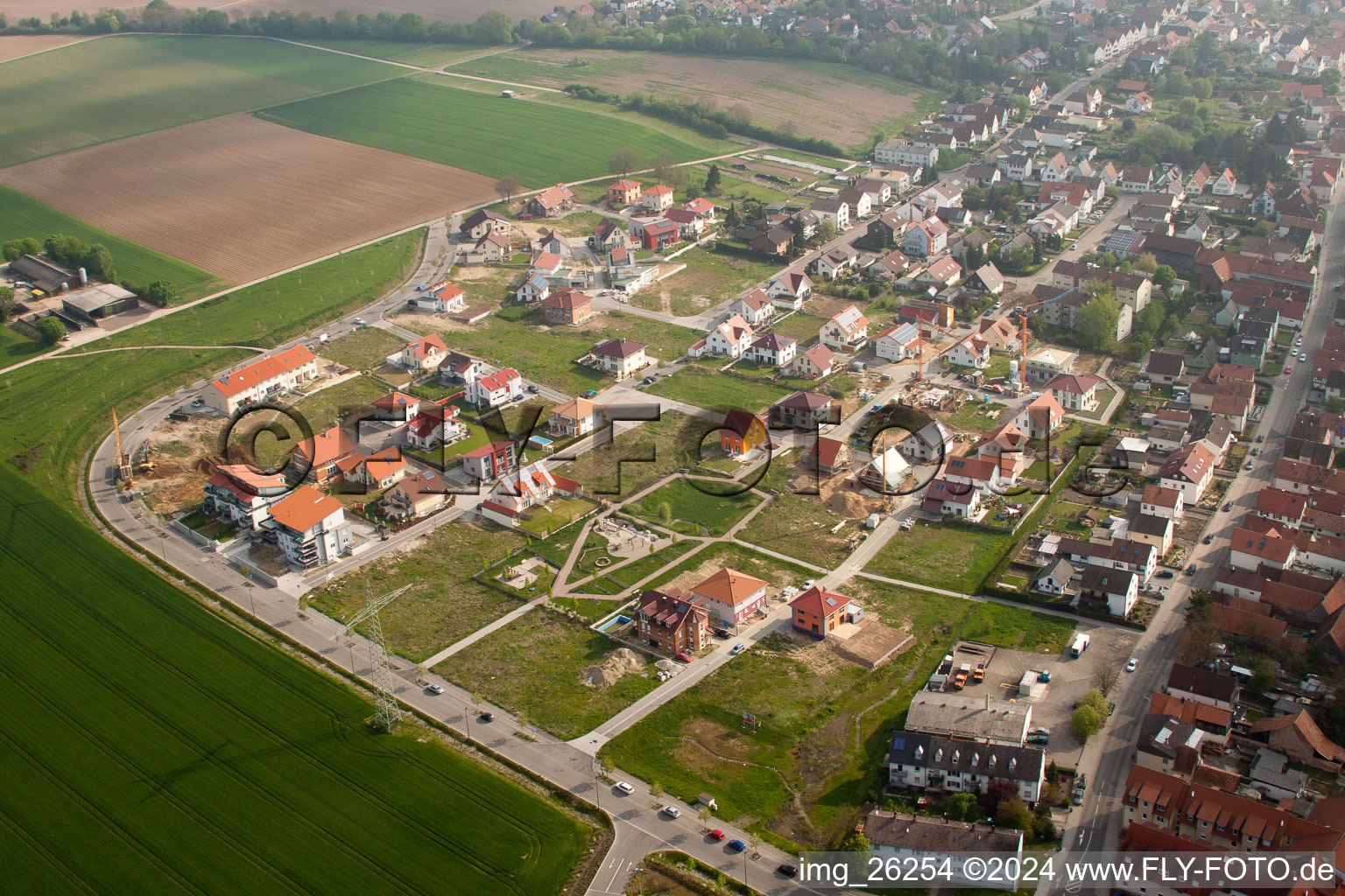 High path in Kandel in the state Rhineland-Palatinate, Germany from the plane