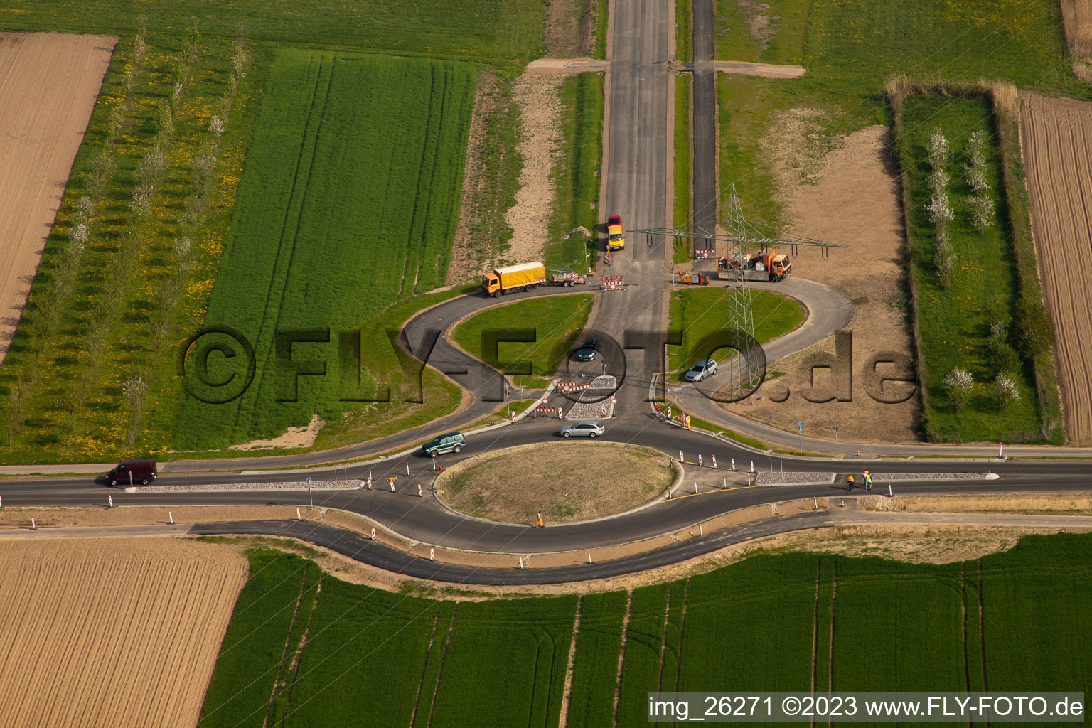 The new roundabout to the Horst industrial area in the district Minderslachen in Kandel in the state Rhineland-Palatinate, Germany