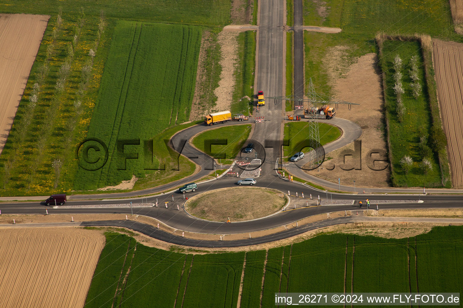 The new roundabout to the Horst industrial estate in the district Minderslachen in Kandel in the state Rhineland-Palatinate, Germany